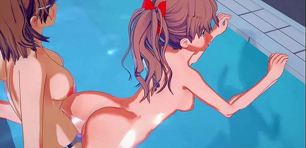  Misaka Mikoto strapon fucks Shirai Kuroko in a swimming pool - A Certain Magical Index Hentai.